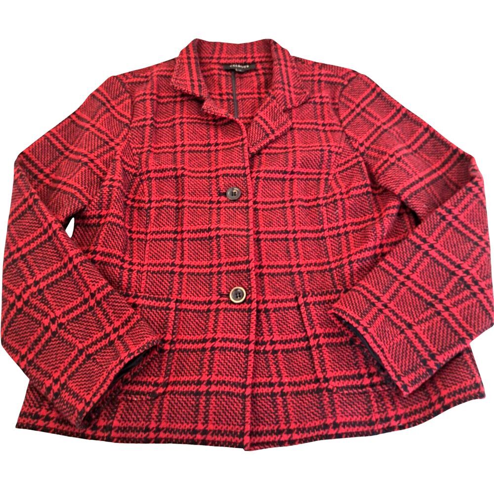 Talbots Wool Blend Blazer Womens‎ 12 Red Black Plaid Lined Jacket Classic Preppy - Picture 2 of 10